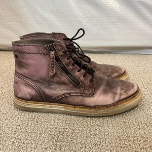 Diesel Mid Distressed Leather Boots Shoes Men’s Size 45 US 12 Side Zip Lace Up,